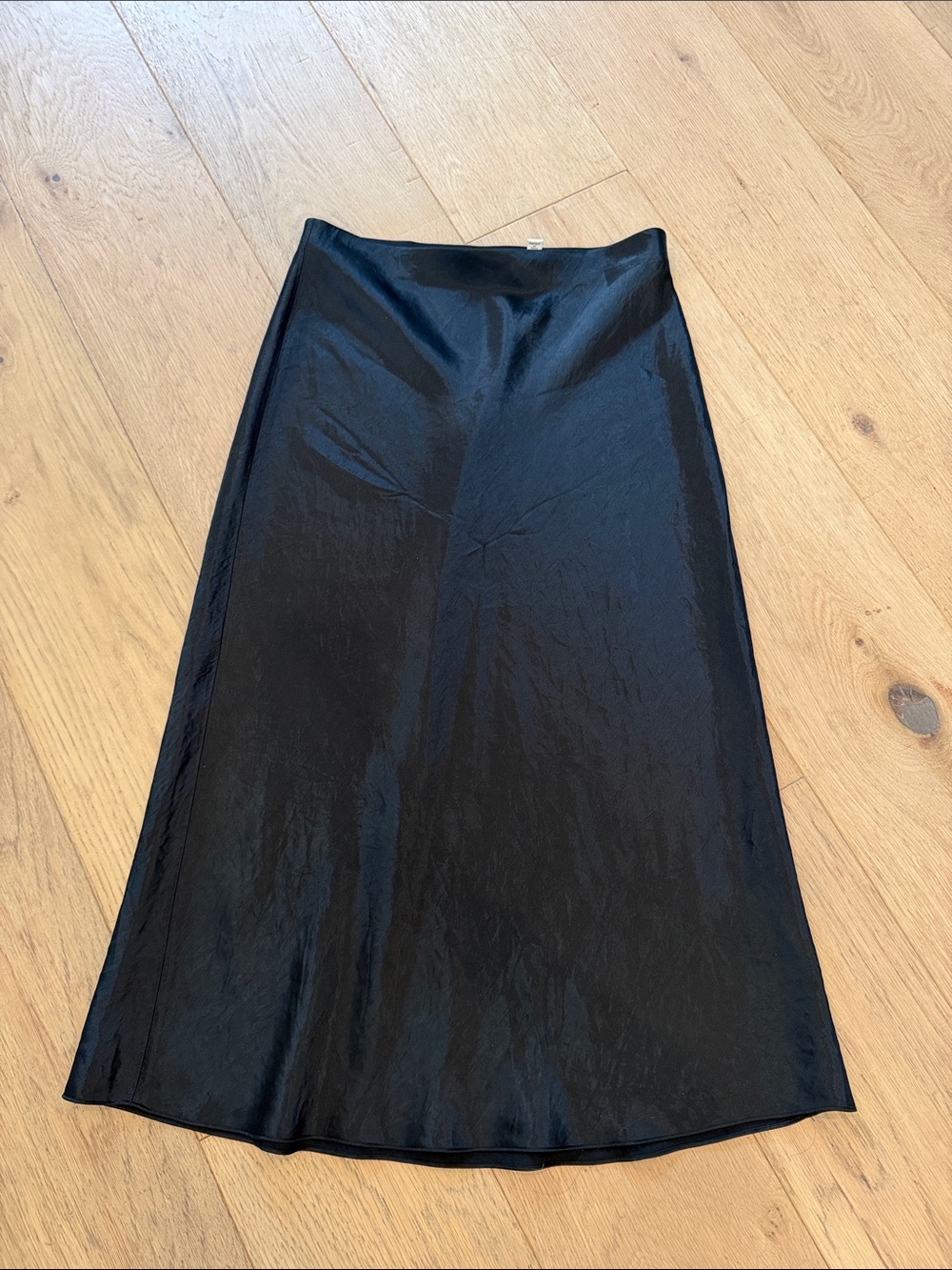 Vince Black Satin A-Line Midi Skirt